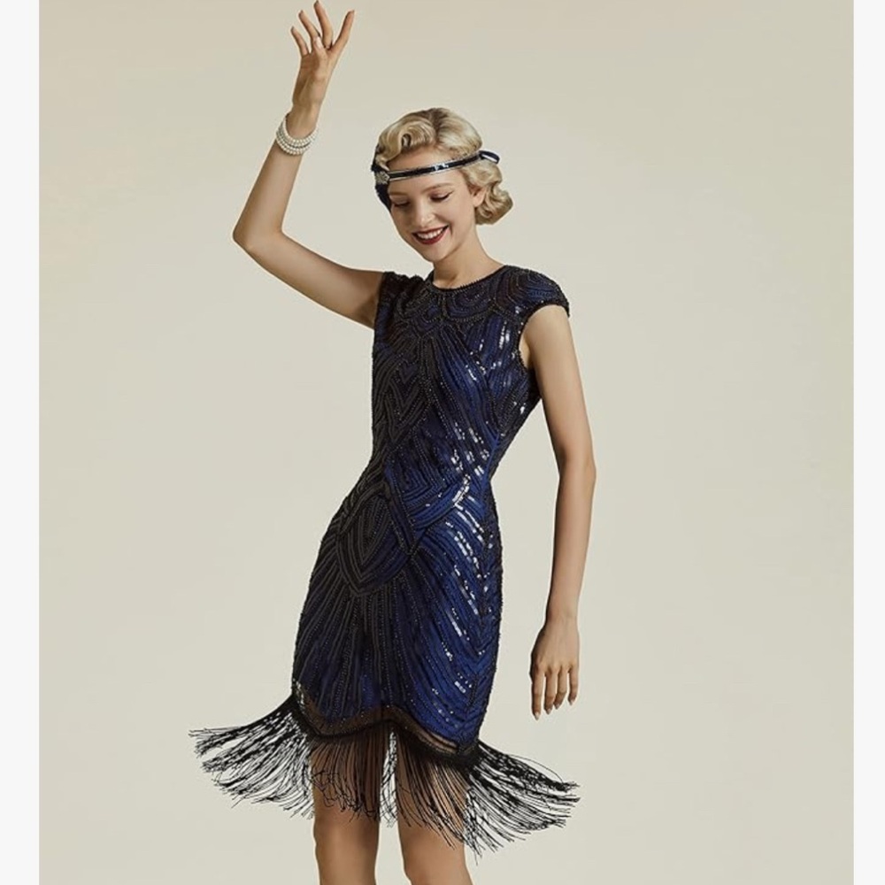 Elegant Blue Sequin Mini Dress